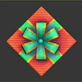 Red Striped Gift Box With Vibrant Green And Yellow Bow And Decorative Design