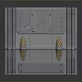 Industrial Gray Metal Structure With Yellow Black Warning Stripes And Paneled Surface Design