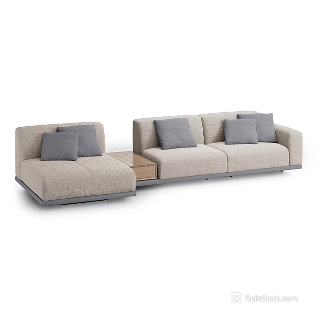 Modern Double Sofa With Light Gray Fabric And Soft Gray Cushions Design 3d model