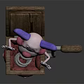 Plush Doll Purple Ears Pink Body Smiling Face Popping From Wooden Box Crank Handle Spring