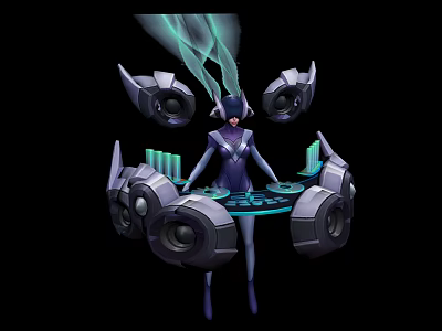Sci Fi Female Character In Purple Outfit With Biomechanical Creature And Glowing Appendages 3d model
