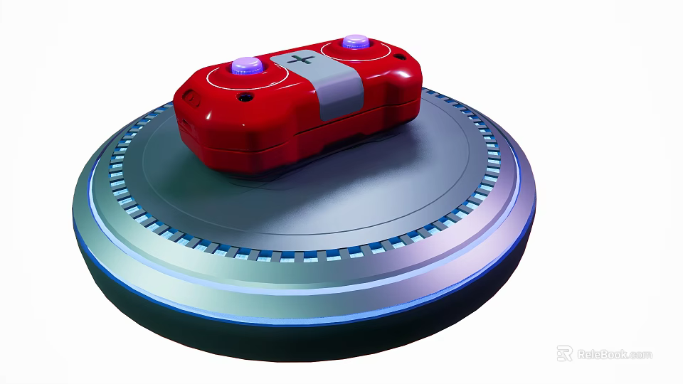 Stylish Entertainment Electronics Red Game Controller on Circular Base with Blue Light 3d model 