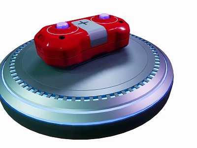 Stylish Entertainment Electronics Red Game Controller on Circular Base with Blue Light 3d model