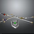Crossed Fantasy Weapons Sword Bow With Decorative Shield Red Blue Green Gems