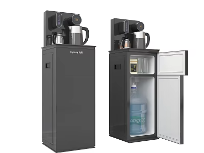 Modern Black Household Electrical Appliance With Storage Cabinet Open Door And Water Bottle 3d model