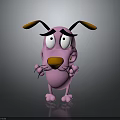 Pink Cartoon Character With Big Eyes Brown Ears Orange Nose And Whiskers On Dark Background