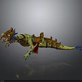 Detailed Fantasy Dragon With Rider Saddle Green Body Golden Orange Armor And Blue Tail
