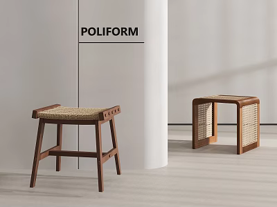 POLIFORM Modern Minimalist Wooden Stools With Rattan Seat And Frame Design 3d model