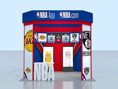 NBA App NBA.com Booth Display With Lakers Nets Jerseys And Team Logos 3d model
