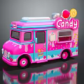 Pink Candy Truck With Playful Lollipop Decorations On Top And Colorful Details