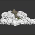 Decorative Garden Landscape Featuring White Cloud Shaped Structure And Green Moss Covered Rock 3d model