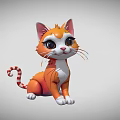 Adorable Cartoon Orange And White Cat With Striped Tail Sitting Pose Big Eyes