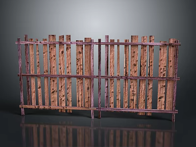 Rustic Wooden Room Divider Screen With Natural Wood Slats And Textured Design 3d model
