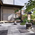 Karesansui Zen Garden Design With Raked Gravel Patterns Stone Arrangements Traditional Lanterns And Evergreen Plants