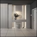 Modern Dressing Table With Wooden Frame Mirror And Decorative Vase In Elegant Bedroom Interior