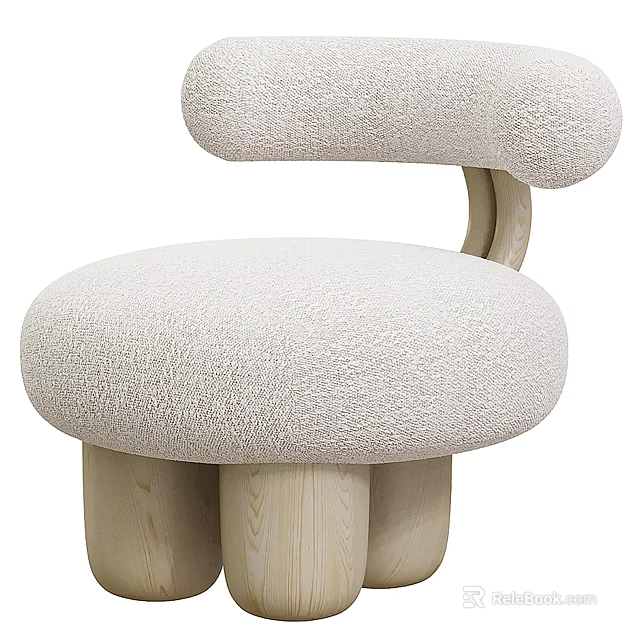 Cream Textured Fabric Single Sofa With Curved Design And Wooden Legs For Modern Living Room 3d model 