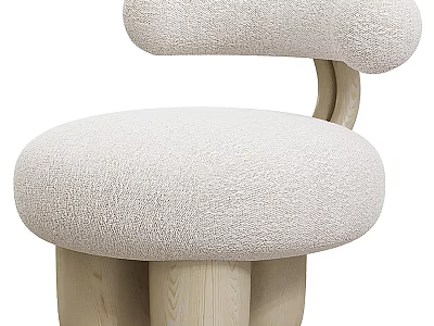 Cream Textured Fabric Single Sofa With Curved Design And Wooden Legs For Modern Living Room 3d model