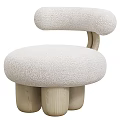 Cream Textured Fabric Single Sofa With Curved Design And Wooden Legs For Modern Living Room
