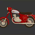 Red Vintage Motorcycle With Brown Seat And Chrome Parts On Dark Background