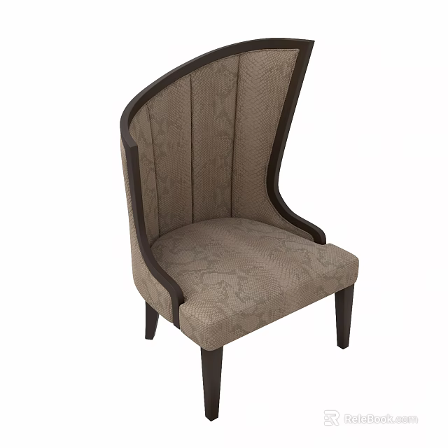 Elegant Single Sofa With Patterned Fabric And Dark Wooden Arms Legs 3d model