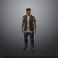 Man With Yellow Black Hair Wearing Dark Vest Light Shirt Blue Jeans Dark Shoes
