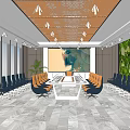 Modern Conference Room Interior Design With Long Table Chairs Ceiling Lights And Living Plant Wall