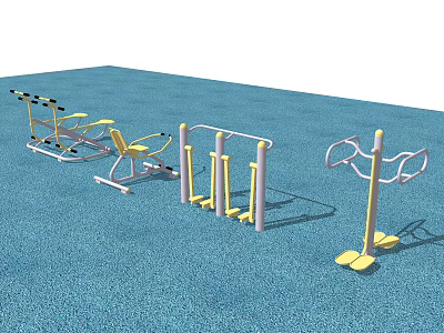 Outdoor Sports Equipment With Parallel Bars Leg Press Machine And Fitness Tools On Rubber Floor 3d model