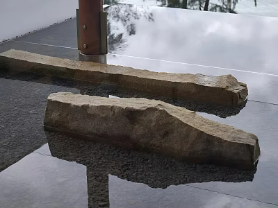 Outdoor Natural Rockery Stones On Smooth Reflective Floor With Water Reflections 3d model