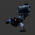 Sci-Fi Mech Robot Character For Game Movie With Blue Gray Armor And Pink Arm Cannons