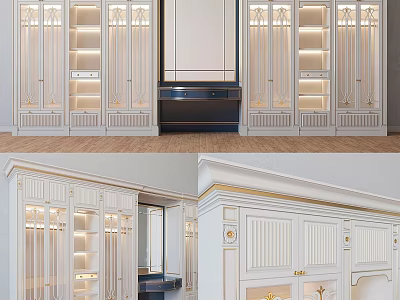 Elegant Classic Chest of Drawers With Carved Details Lighted Shelves And Marble Top 3d model