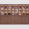 Elegant Wooden Bookcase With Glass Doors Built-in Lighting And Books Decorative Items