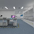 Modern Laboratory Interior With Lab Benches Computers Fume Hoods And Warning Signs