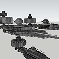 Futuristic Space Fleet With Mechanical Structures And Blue Lights In Cosmic Background