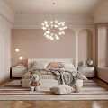 Modern Kids Room Interior Design With Pink Walls Chandelier Bed And Stuffed Toy Rug