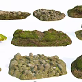 Natural Stone and Wood Decorative Elements with Mossy Textures for Landscaping Design
