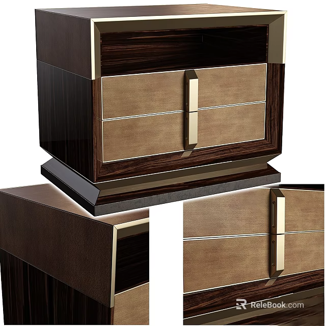 Elegant Modern Chest of Drawers with Walnut Wood and Brass Handles Design 3d model 
