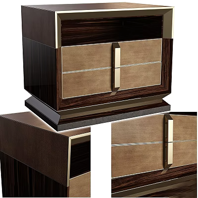 Elegant Modern Chest of Drawers with Walnut Wood and Brass Handles Design 3d model