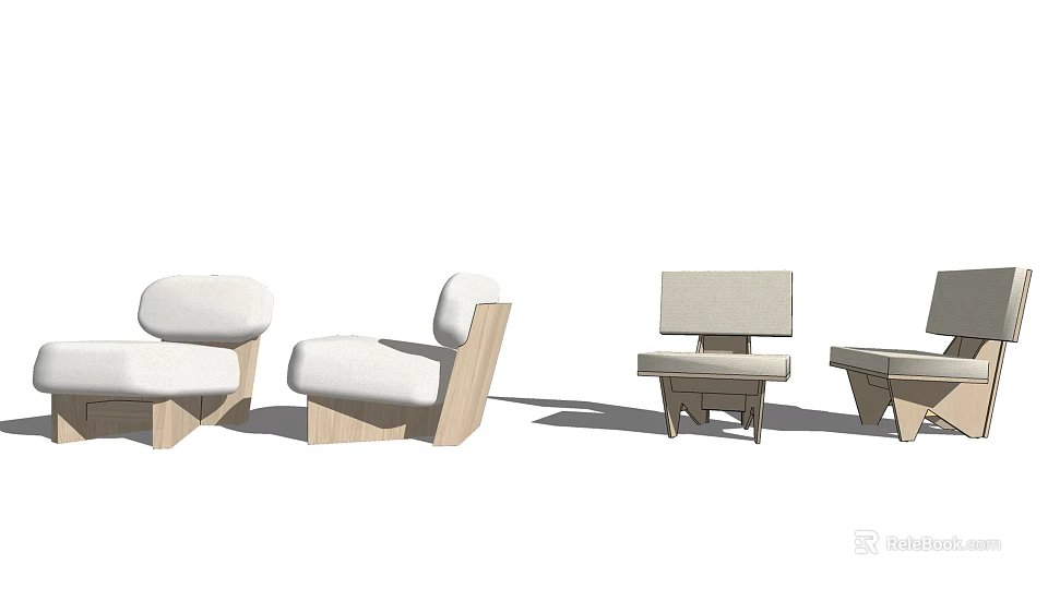 Different Modern Single Sofa Styles With Wooden Frames And Upholstered Seats 3d model