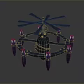 Realistic Multirotor Drone 3D Model With Circular Frame Multiple Propellers And Red Thrusters 3d model