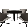 Modern Dining Set with Round Black Table and Four Gray Upholstered Chairs 3d model