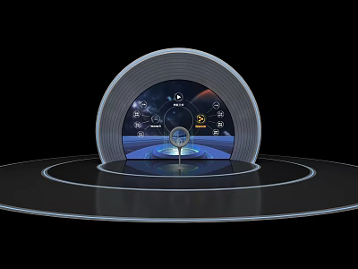 Modern Public Facility Console With Circular Design And Interactive Digital Interface 3d model