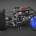 Automotive Engine With Red Brake Components Black Frame And Tire Suspension System