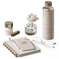 Minimalist Decorative Ornament Set With White Flower Clear Glass Vase Storage Case Notebook And Eyeglasses