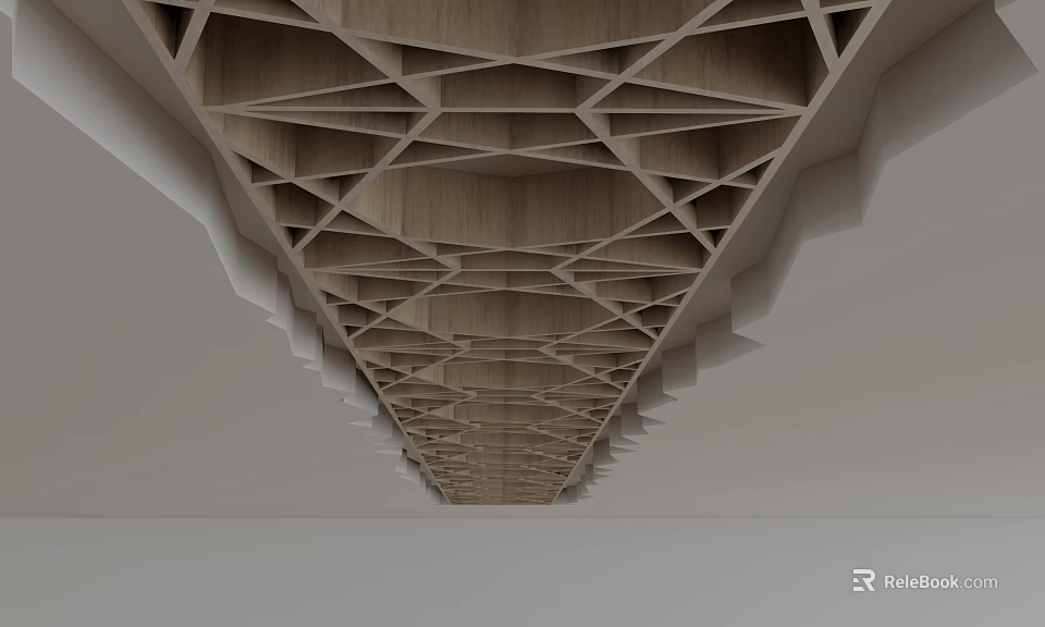 Intricate Wooden Ceiling Design With Geometric Patterns And Layered Structure 3d model 