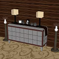 Modern Entryway Console Table Design With Wooden Wall Table Lamps And Photo Frames 3d model