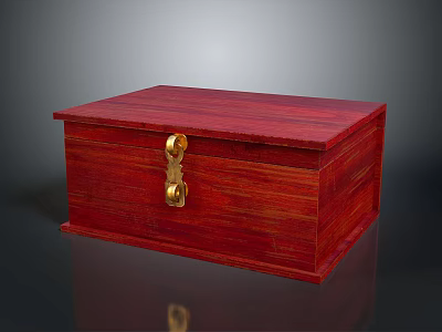 Red Wooden Storage Box With Golden Lock And Smooth Surface Design 3d model
