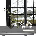 Inflatable Decorative Model By Window With Glass Vase Greenery And Mountain Lake View
