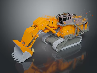 Yellow Crawler Type Large Functional Vehicle with Front Bucket and Operator Cab 3d model