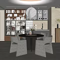 Modern Middle Ancient Restaurant Sideboard Chandelier Dining Table and Chair Bookcase Coffee Machine Decorative Ornaments Vase 3d model