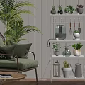 White Shelving Unit with Potted Plants and Decorative Items in Modern Indoor Living Space